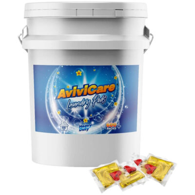 AviviCare heavy duty laundry pods in large white bucket, 600-pack bulk size for high-capacity laundry use
